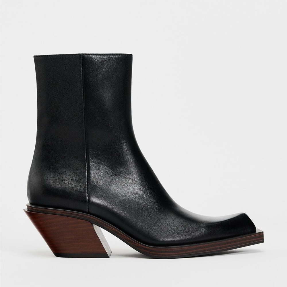 Zara Leather Ankle Cowboy Boots